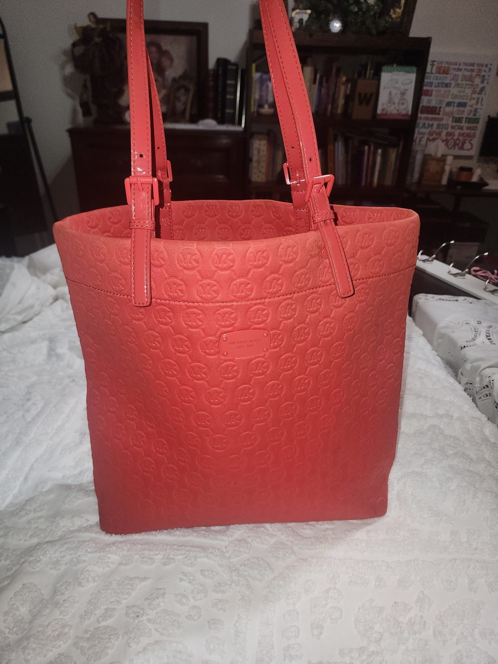 Michael Kors Orange Neoprene Embossed  Tote Bag Jet Set Signature